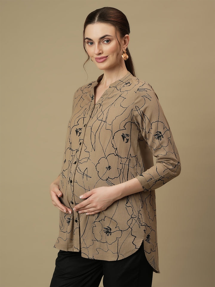Maternity Button-Down Printed Shirt