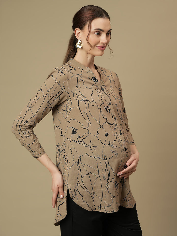 Maternity Button-Down Printed Shirt