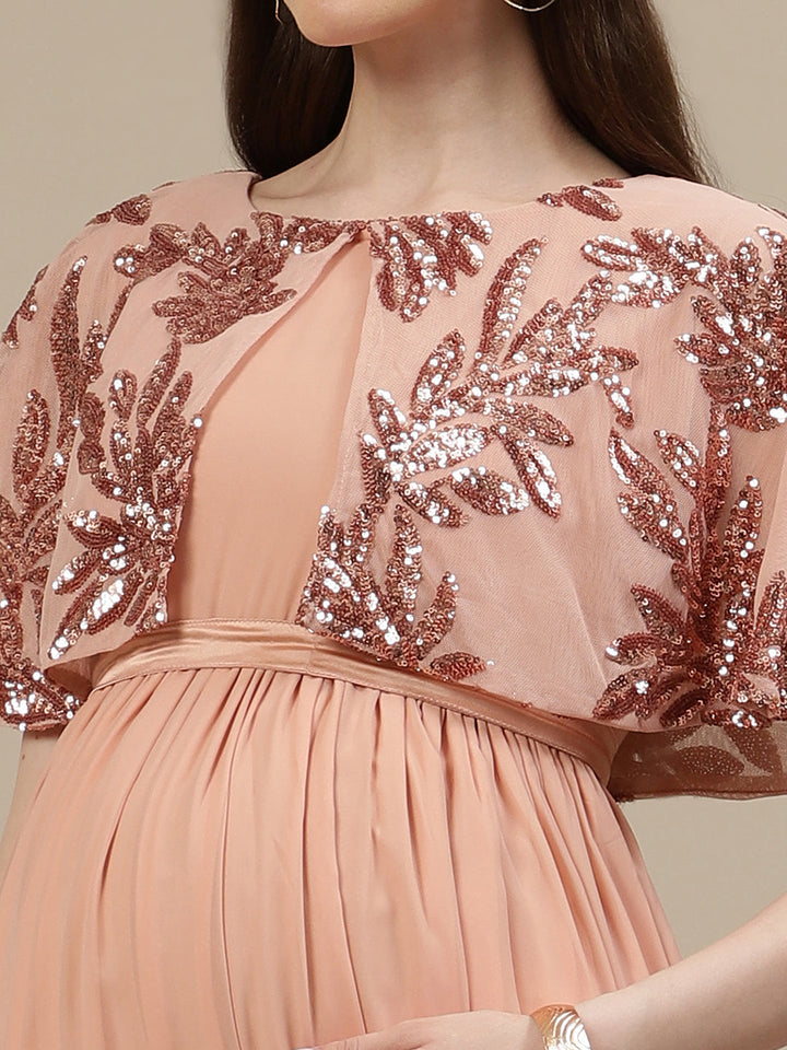 Maternity Cape Gown Dress with Trail