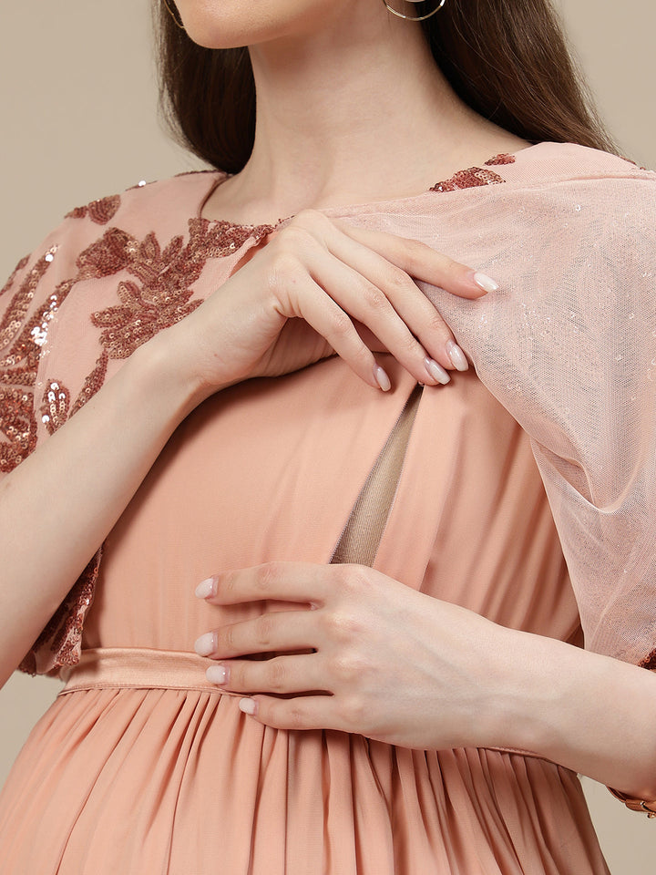 Maternity Cape Gown Dress with Trail