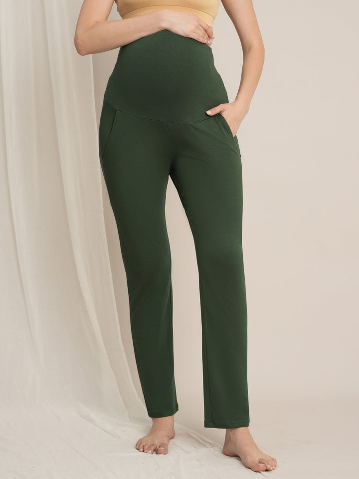 Maternity high-rise straight-leg pants- Green