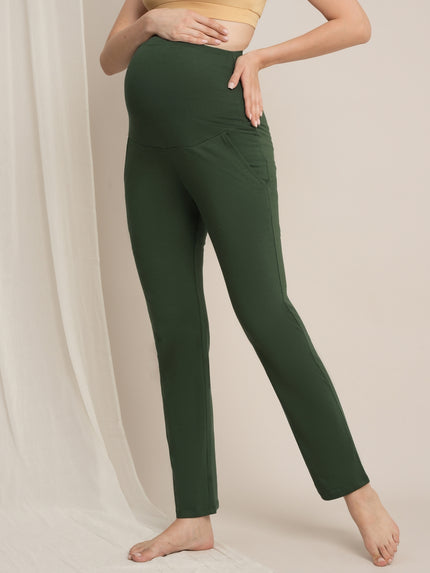Maternity high-rise straight-leg pants- Green