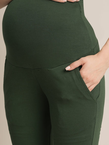 Maternity high-rise straight-leg pants- Green