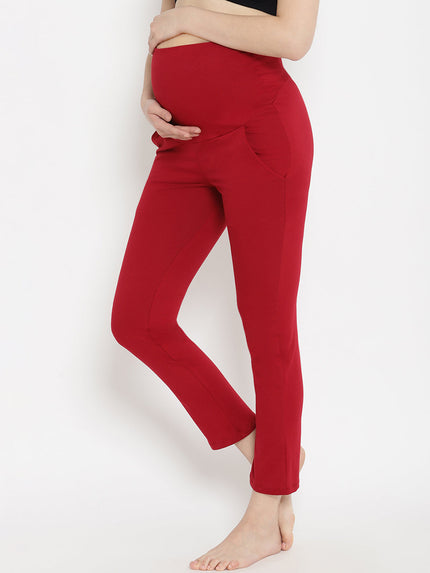 Maternity French Terry Ankle Pants- Maroon