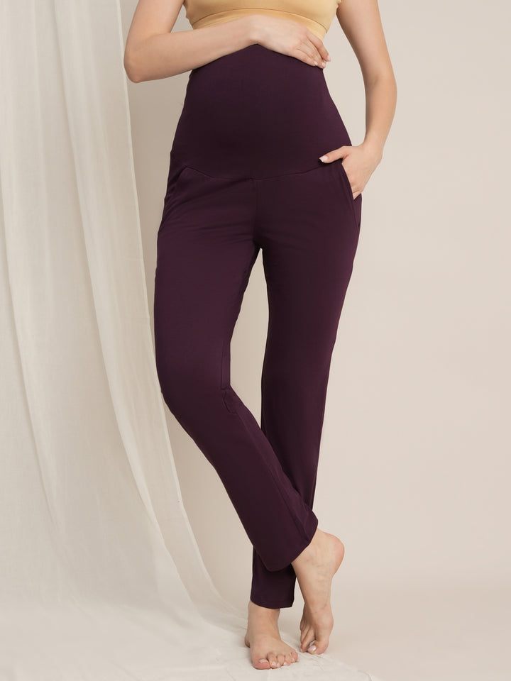 Maternity high-rise straight-leg pants- Purple