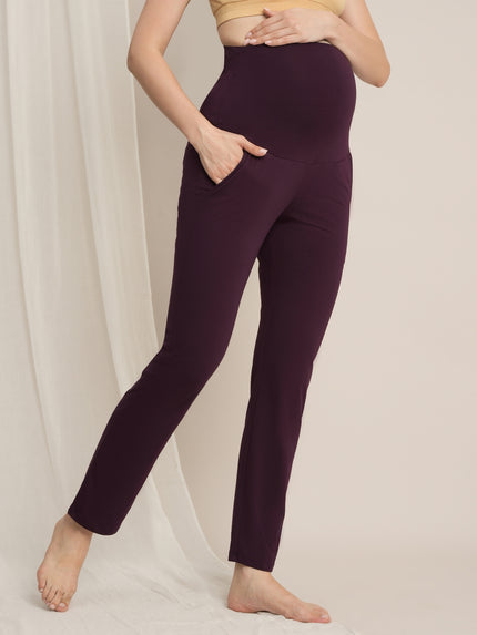 Maternity high-rise straight-leg pants- Purple