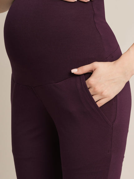 Maternity high-rise straight-leg pants- Purple