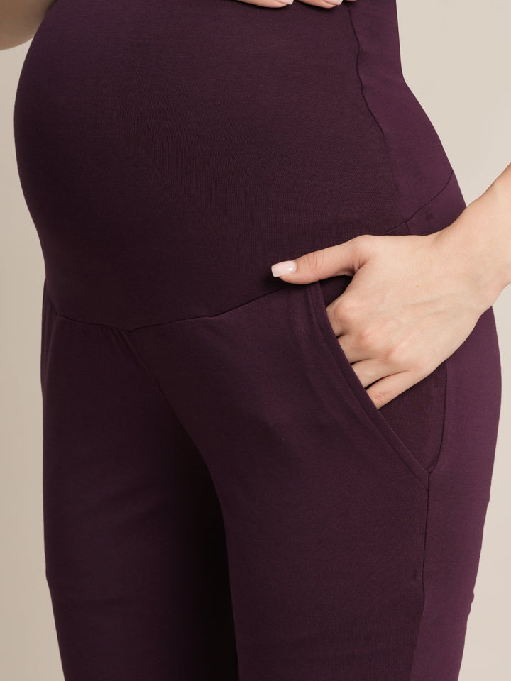 Maternity high-rise straight-leg pants- Purple