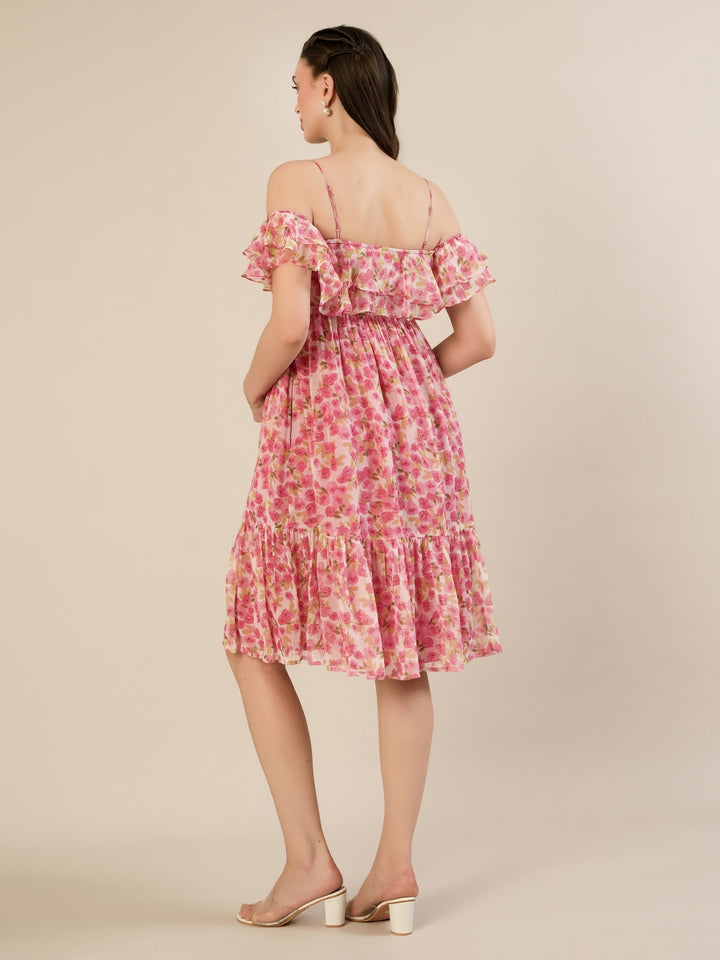 Maternity & Nursing Chiffon Floral Pink Knee Length Dress