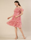 Maternity & Nursing Chiffon Floral Pink Knee Length Dress