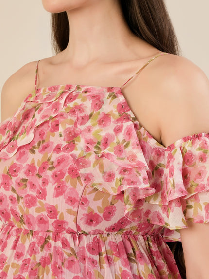 Maternity & Nursing Chiffon Floral Pink Knee Length Dress