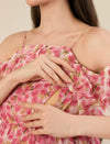 Maternity & Nursing Chiffon Floral Pink Knee Length Dress