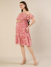 Maternity & Nursing Chiffon Floral Pink Knee Length Dress