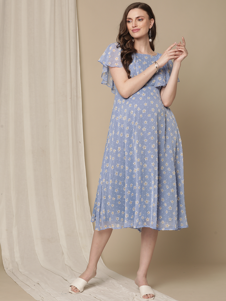 Ruffle Sleeve Nursing Dress