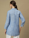 Maternity Collared Blue Long Shirt