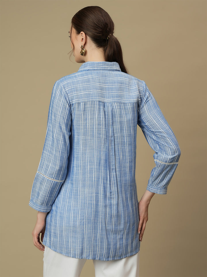 Maternity Collared Blue Long Shirt