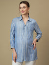 Maternity Collared Blue Long Shirt