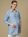 Maternity Collared Blue Long Shirt
