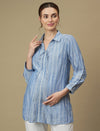 Maternity Collared Blue Long Shirt