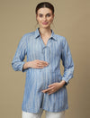 Maternity Collared Blue Long Shirt