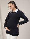 Winter Maternity & Nursing Blue Collared Sweatshirt