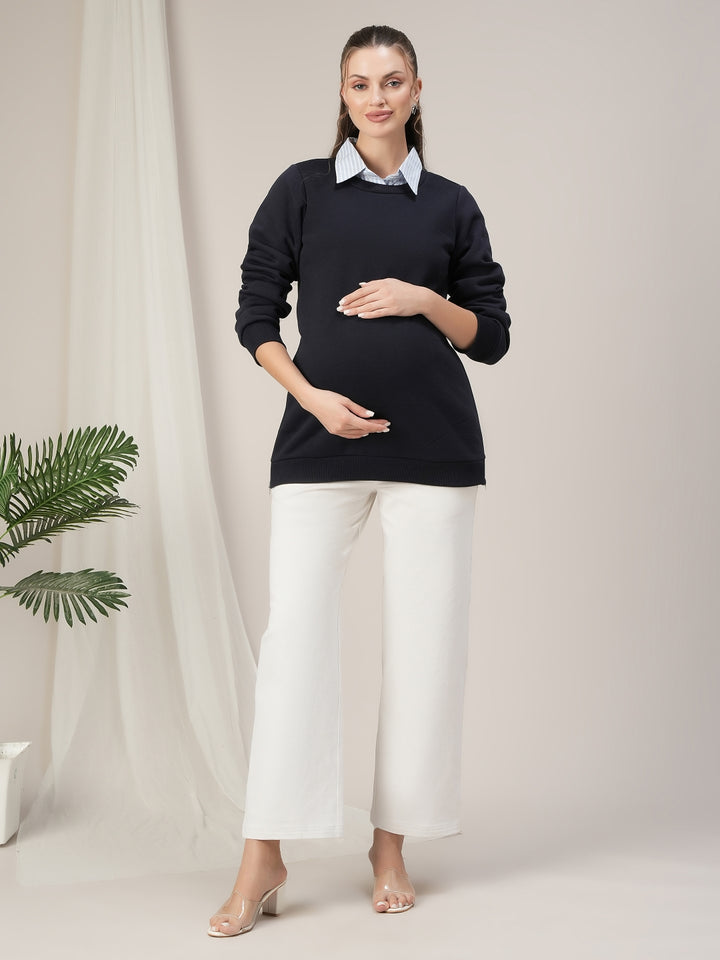 Winter Maternity & Nursing Blue Collared Sweatshirt