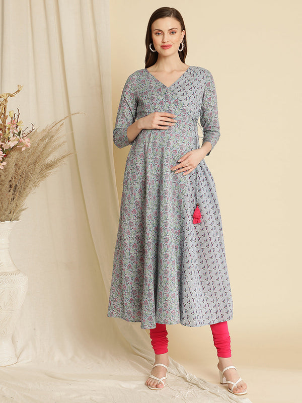 Maternity Cotton Angrakha Kurta with Dupatta