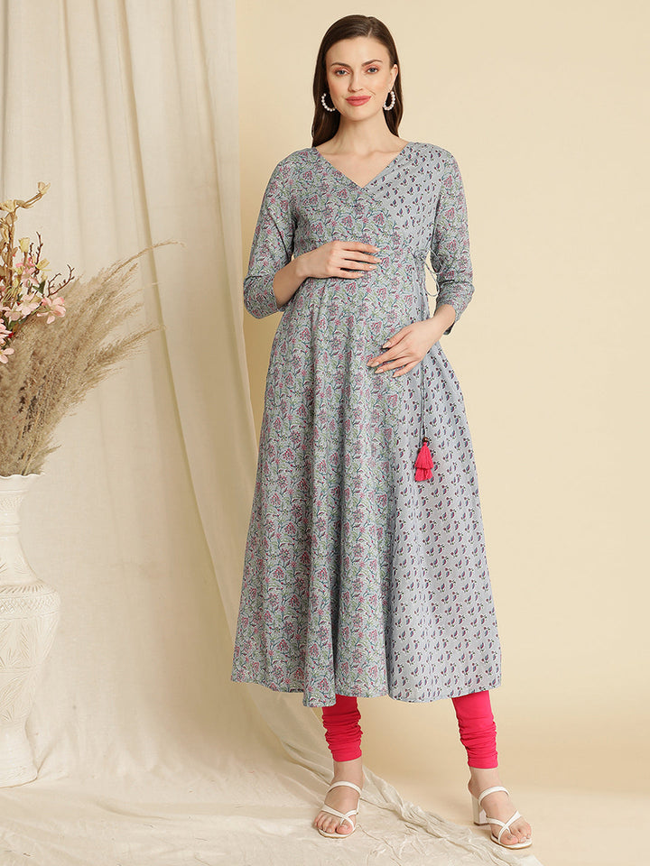 Maternity Cotton Angrakha Kurta with Dupatta