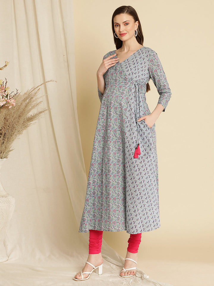 Maternity Cotton Angrakha Kurta with Dupatta