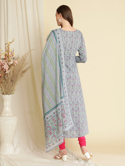 2pc. Maternity Nursing Floral Block Print Cotton Angrakha Kurta with Dupatta