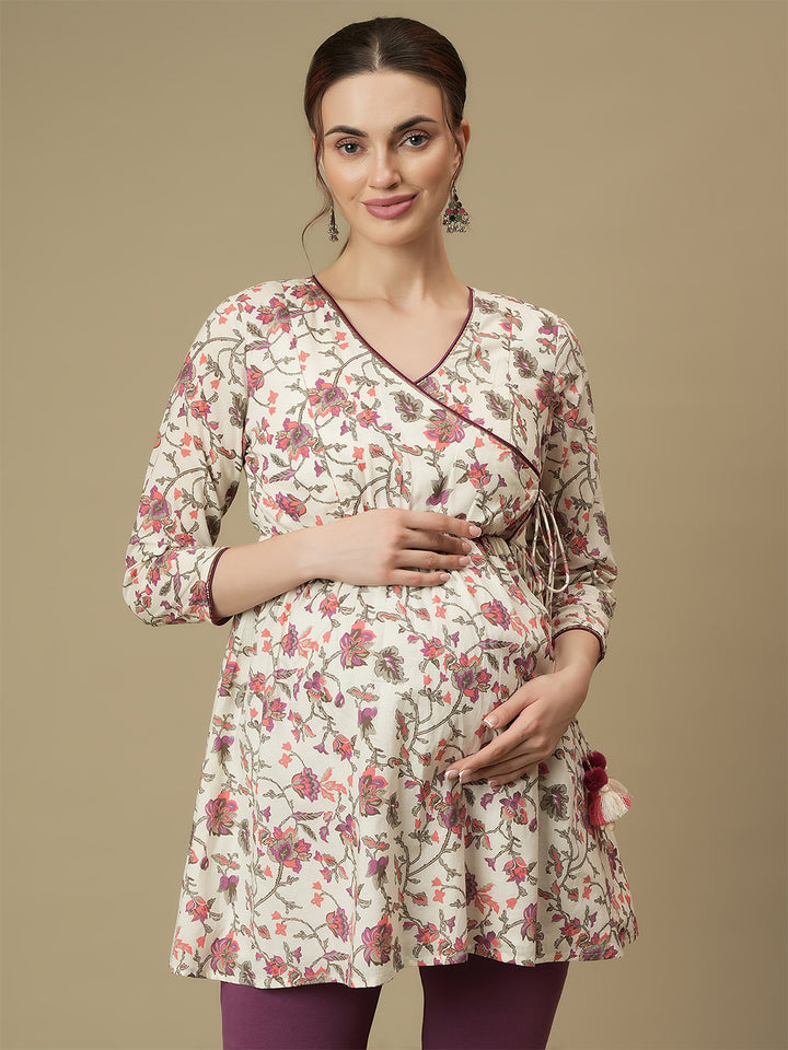 Maternity Cotton Angrakha Kurti with Leggings Co-ord Set