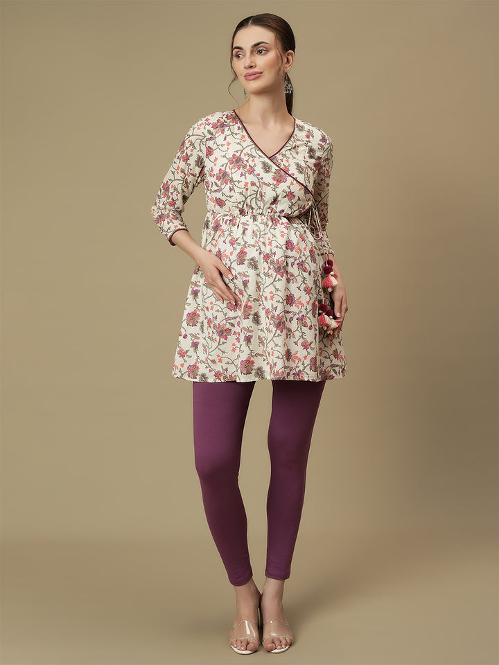 Maternity Cotton Angrakha Kurti with Leggings Co-ord Set