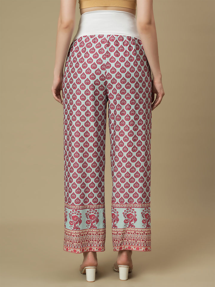 Maternity Cotton Angrakha Kurti with Wide-leg Pants Co-ord Set