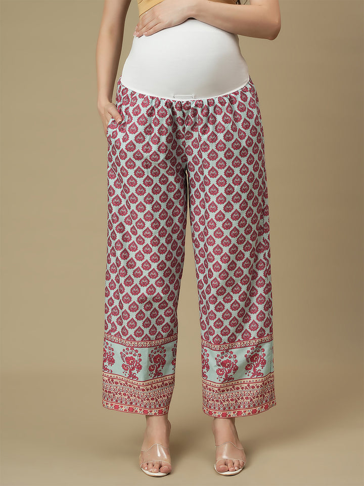 Maternity Cotton Angrakha Kurti with Wide-leg Pants Co-ord Set