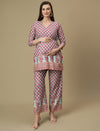 Maternity Cotton Angrakha Kurti with Wide-leg Pants Co-ord Set