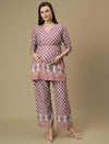 Maternity Cotton Angrakha Kurti with Wide-leg Pants Co-ord Set
