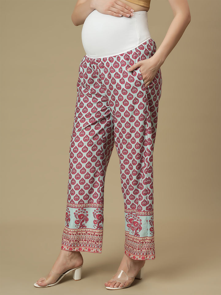 Maternity Cotton Angrakha Kurti with Wide-leg Pants Co-ord Set