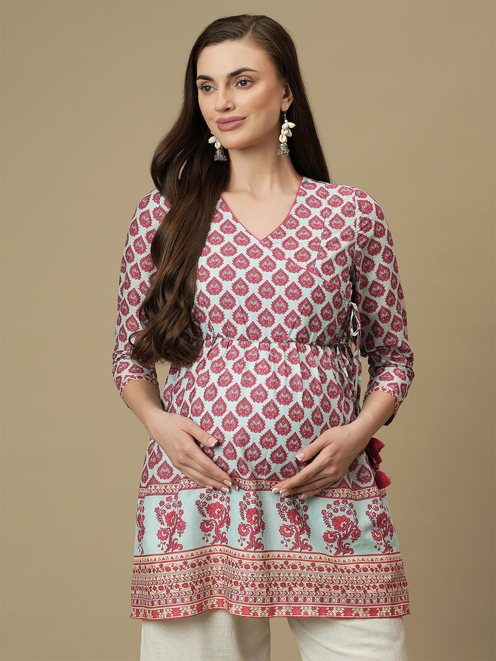 Maternity Cotton Angrakha Short Kurti Top