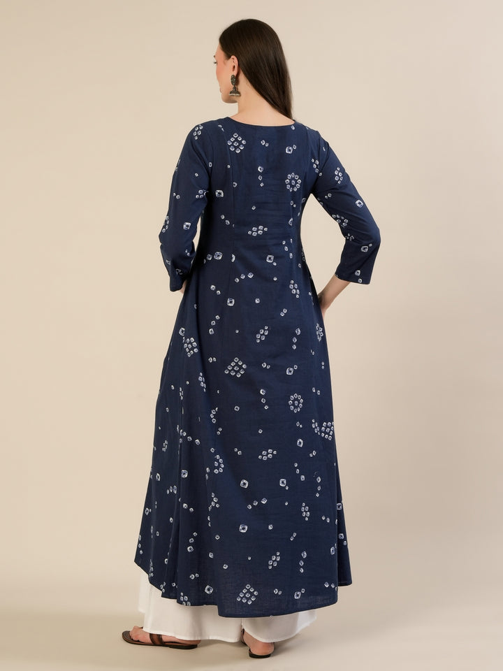 Maternity & Nursing Cotton Bandhani Navy Blue Anarkali Kurta