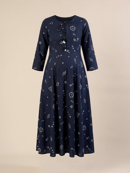 Maternity & Nursing Cotton Bandhani Navy Blue Anarkali Kurta
