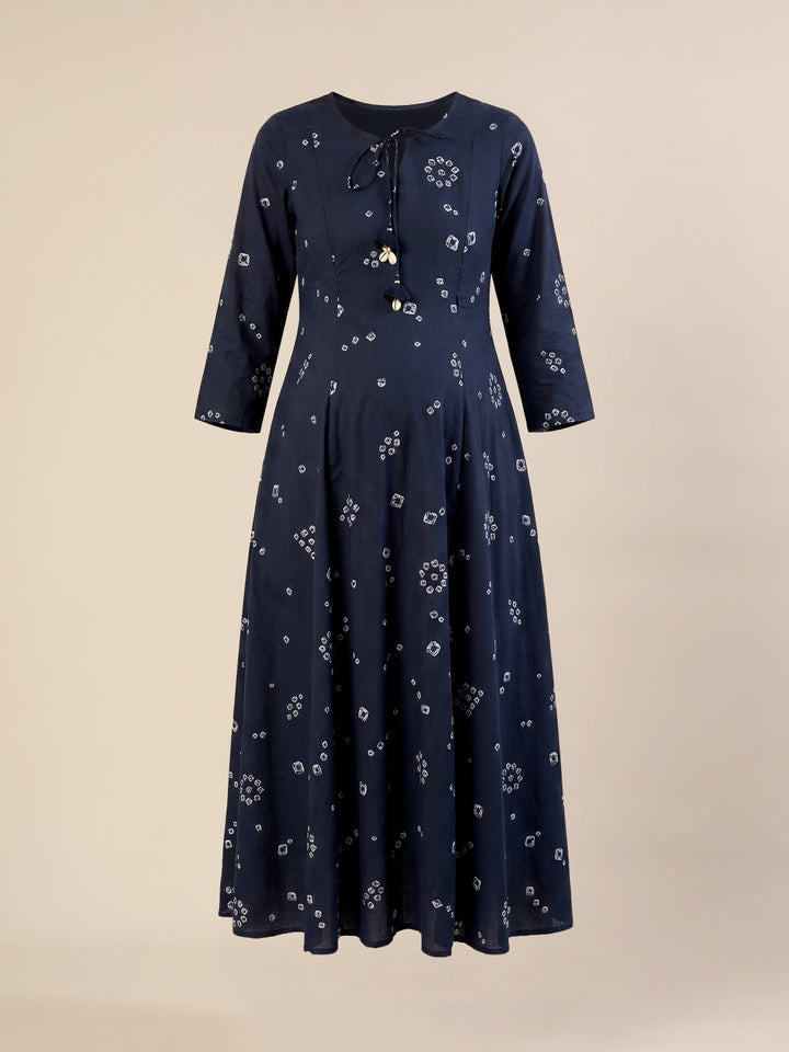 Maternity & Nursing Cotton Bandhani Navy Blue Anarkali Kurta