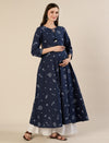 Maternity & Nursing Cotton Bandhani Navy Blue Anarkali Kurta