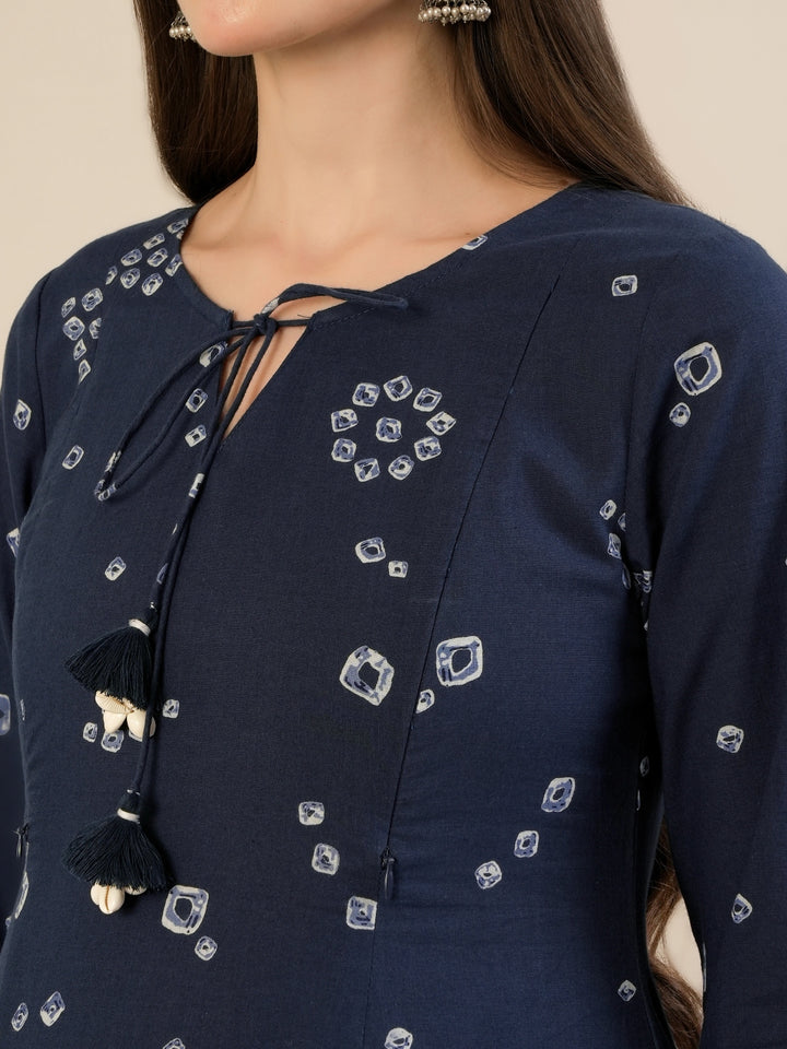 Maternity & Nursing Cotton Bandhani Navy Blue Anarkali Kurta
