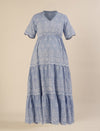 Maternity & Nursing Blue Embroidered Cotton Long Dress