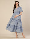 Maternity & Nursing Blue Embroidered Cotton Long Dress