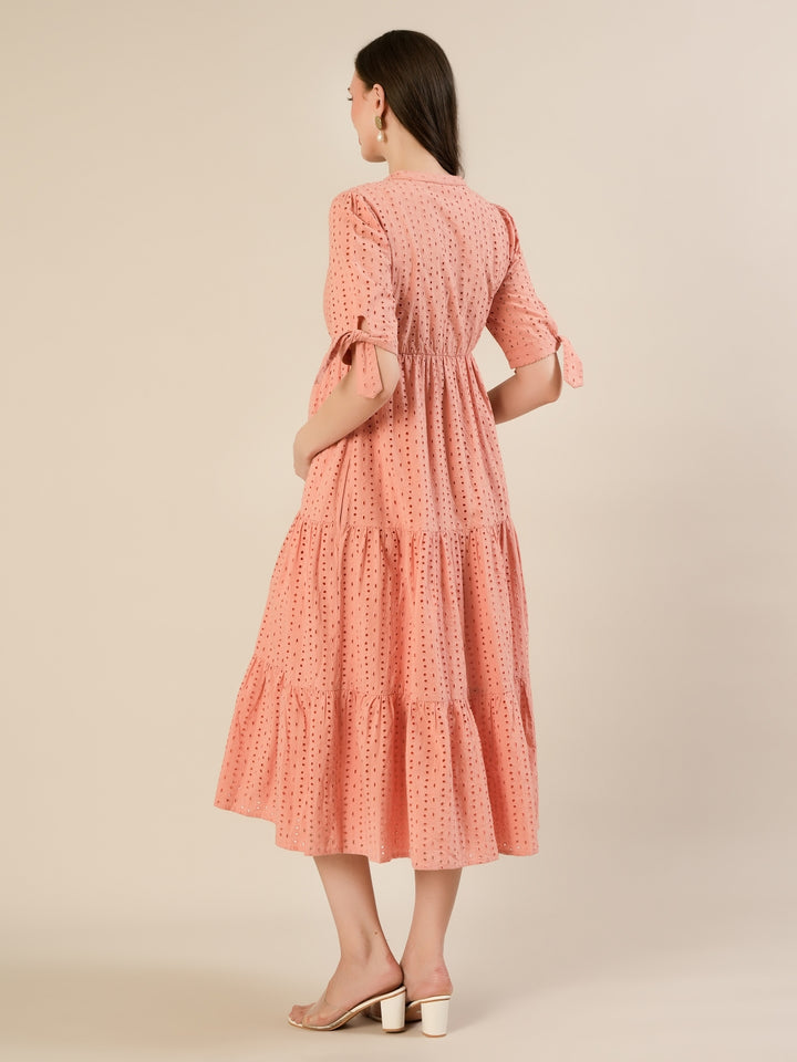 Maternity & Nursing Peach Eyelet Cotton Midi Dress