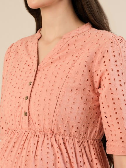 Maternity & Nursing Peach Eyelet Cotton Midi Dress