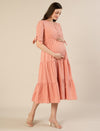 Maternity & Nursing Peach Eyelet Cotton Midi Dress