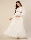 Maternity & Nursing White Schiffli Cotton Maxi Dress