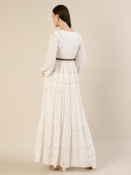 Maternity & Nursing White Schiffli Cotton Maxi Dress